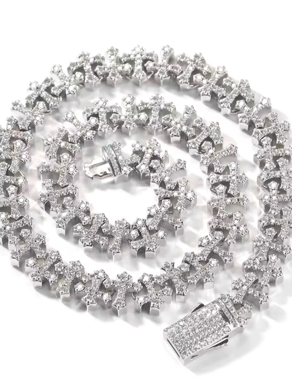 Sterling Silver Pavé Cross Link Tennis Necklace - Silver 20inch